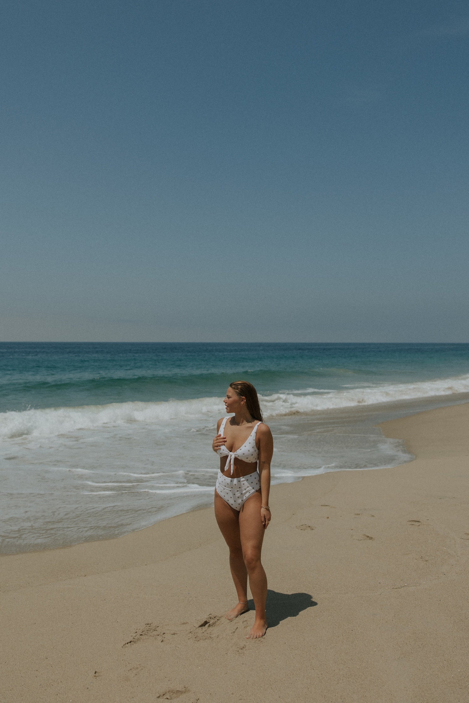 Eleanor Bikini Top | Polka Dot V-Neck Tie Front Bikini Top