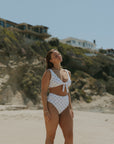Eleanor Bikini Top | Polka Dot V-Neck Tie Front Bikini Top