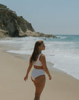 Eleanor High Waisted Bottoms | Polka Dot Full Coverage Swim Bottoms