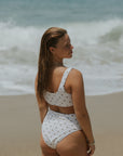Eleanor Bikini Top | Polka Dot V-Neck Tie Front Bikini Top
