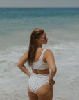 Eleanor High Waisted Bottoms | Polka Dot Full Coverage Swim Bottoms