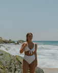 Eleanor High Waisted Bottoms | Polka Dot Full Coverage Swim Bottoms