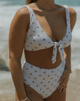 Eleanor Bikini Top | Polka Dot V-Neck Tie Front Bikini Top