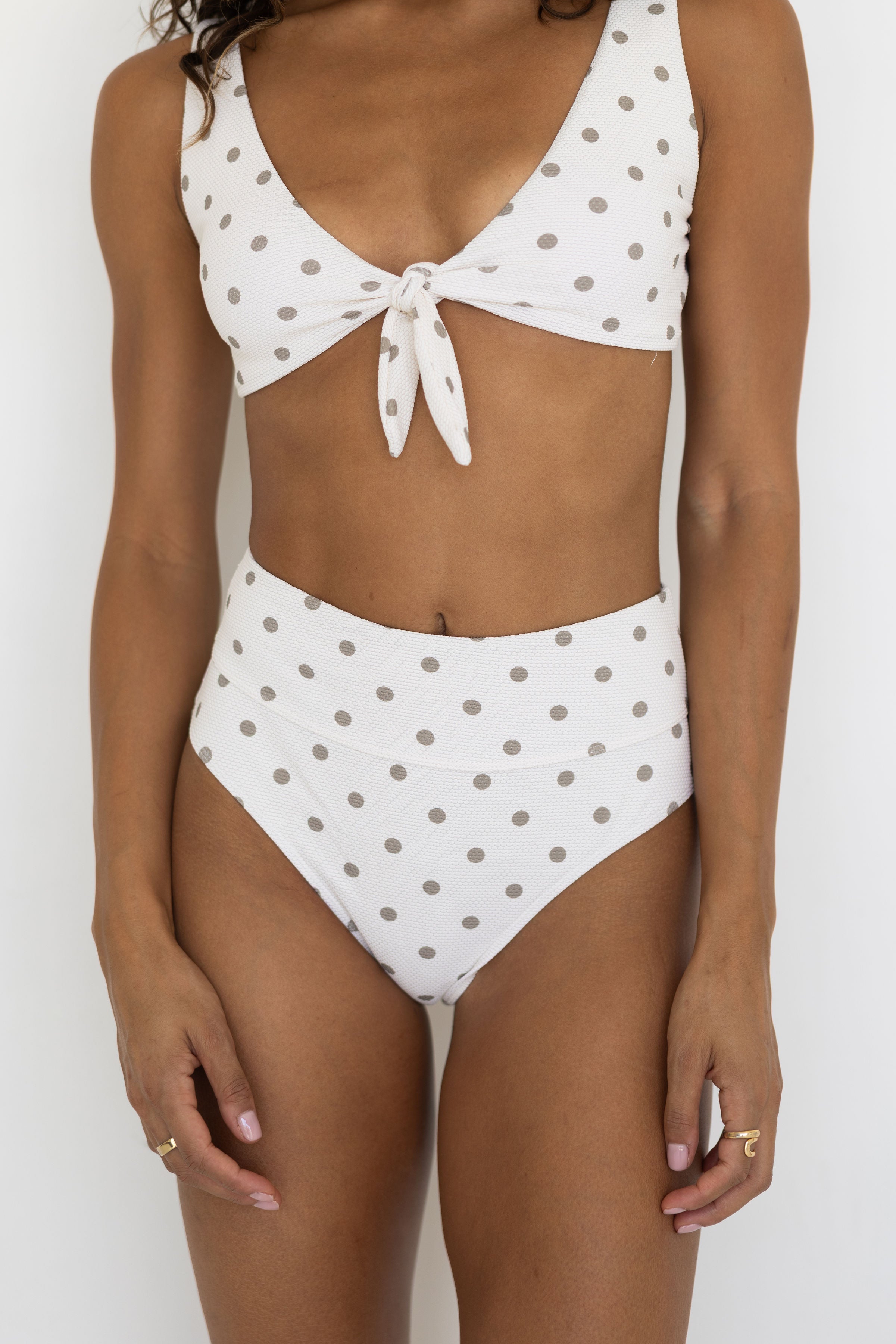Eleanor High Waisted Bottoms | Polka Dot Full Coverage Swim Bottoms