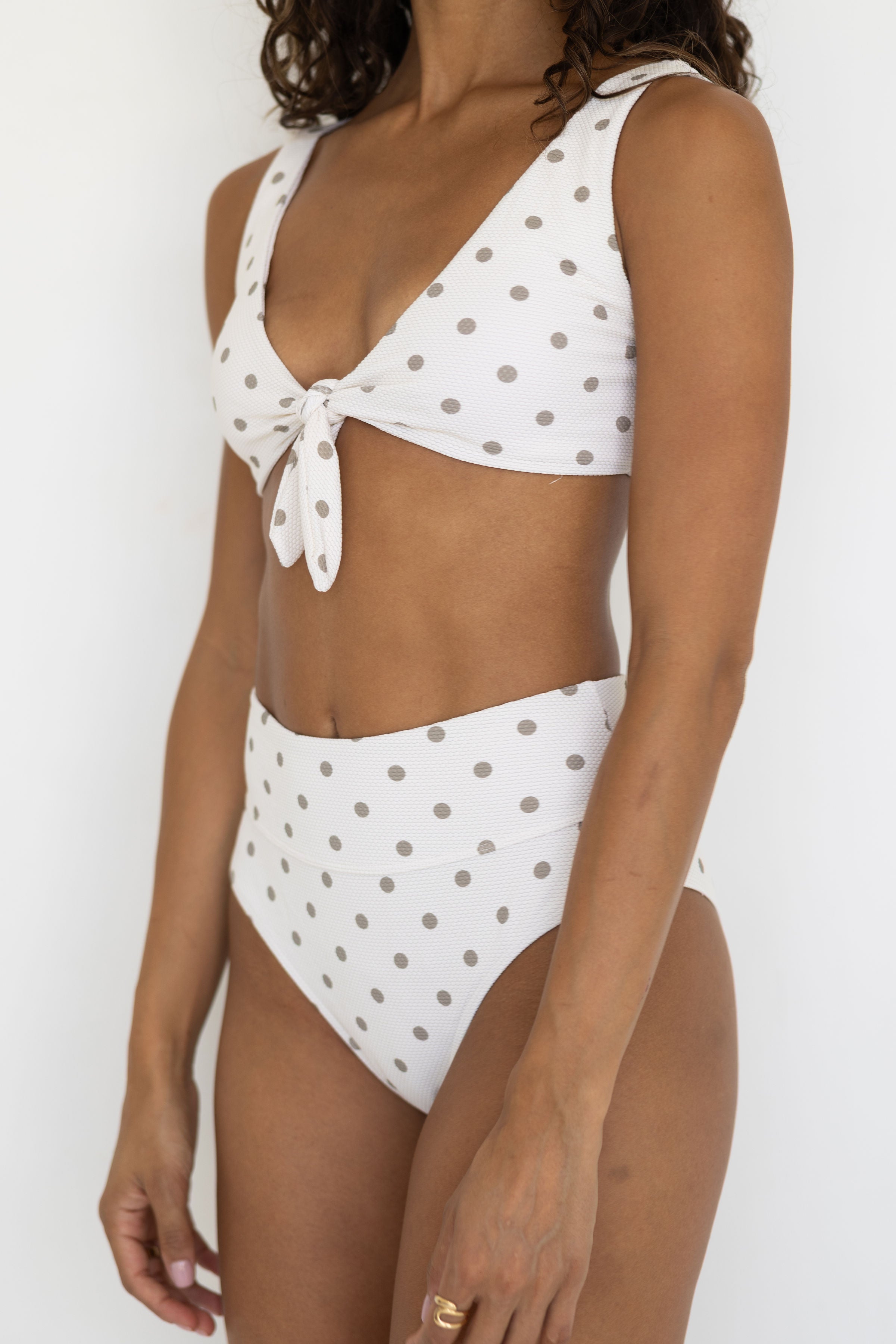 Eleanor High Waisted Bottoms | Polka Dot Full Coverage Swim Bottoms