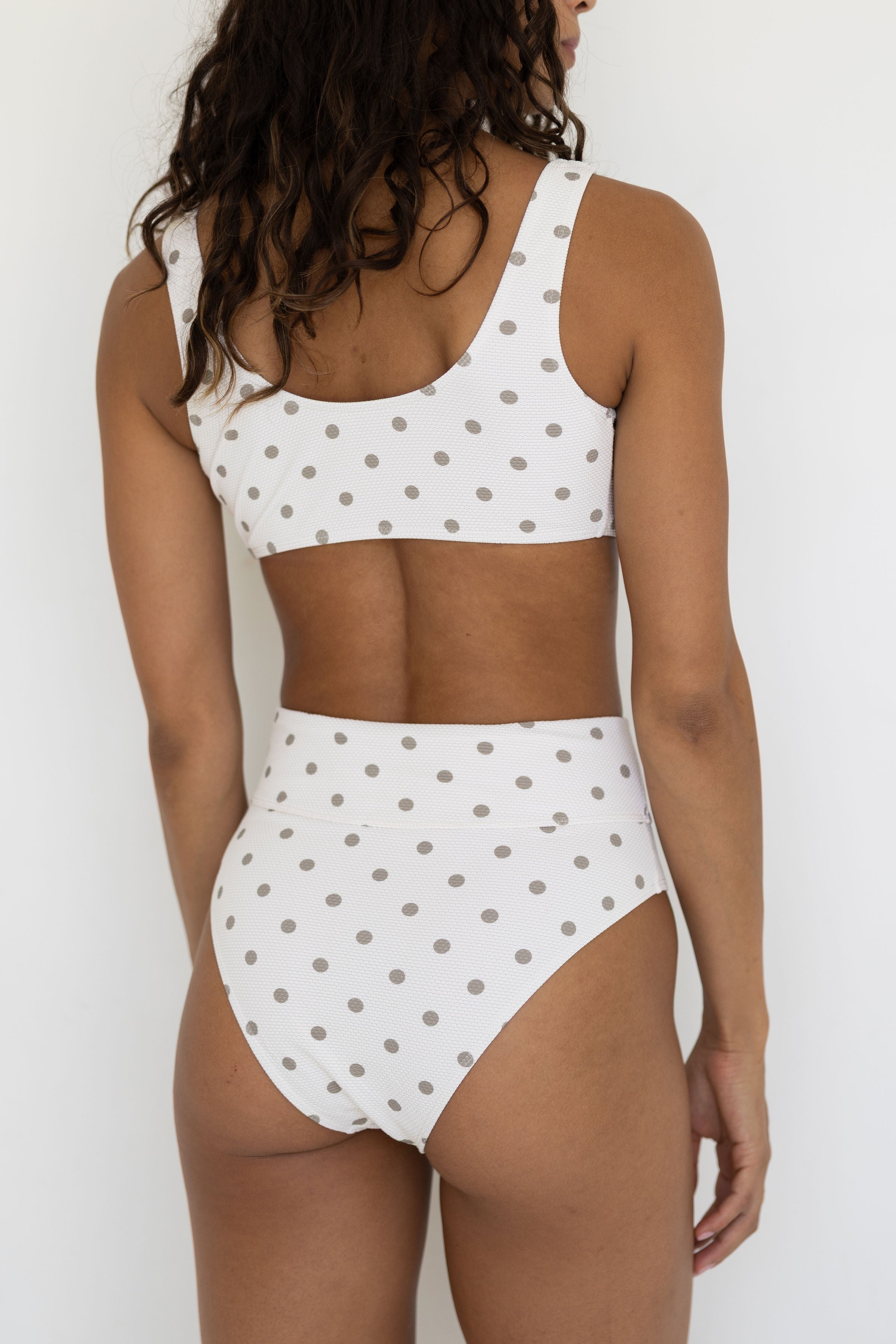 Eleanor High Waisted Bottoms | Polka Dot Full Coverage Swim Bottoms