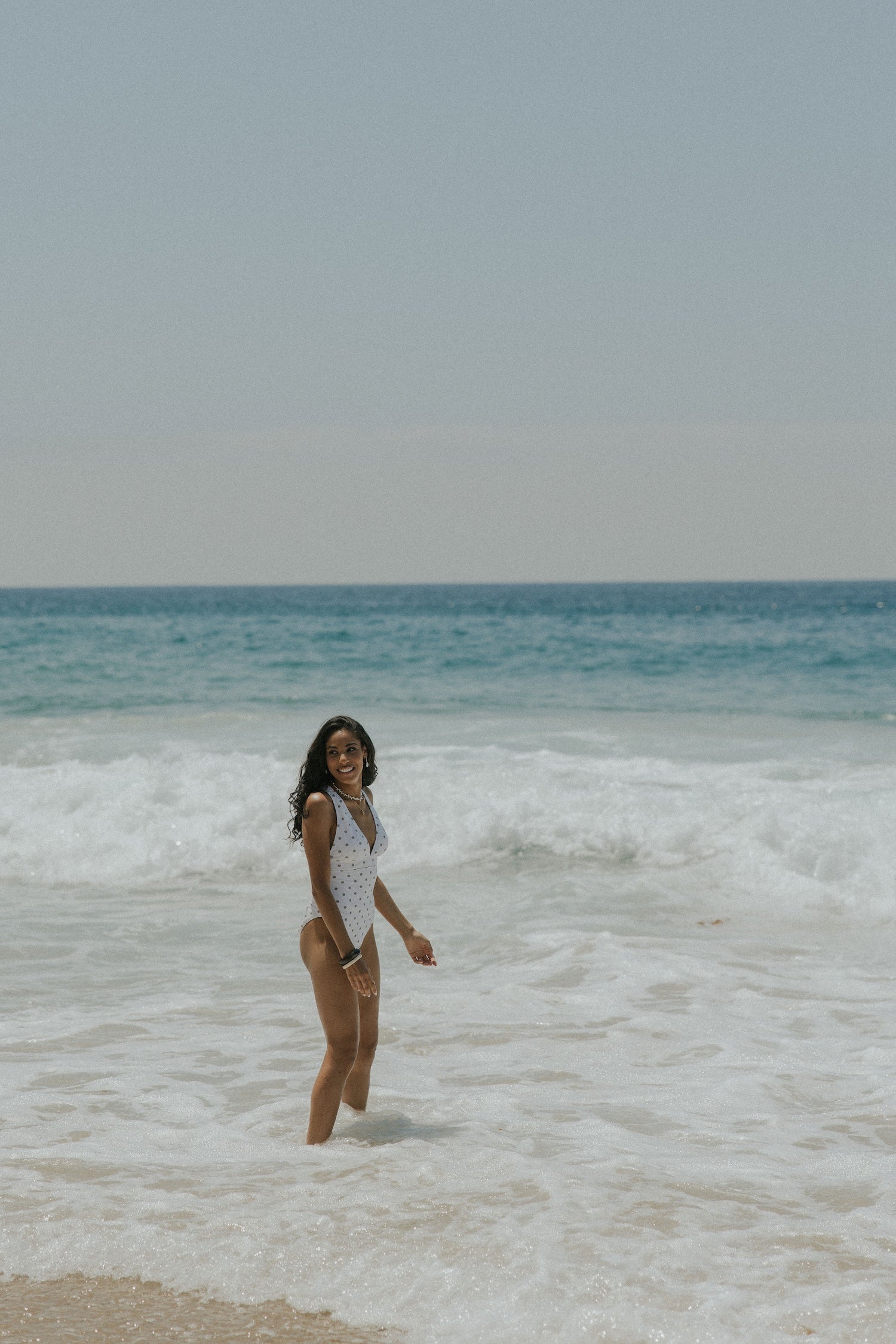 Eleanor One Piece Swimsuit | Polka Dot V-Neck Modest One Piece Swimsuit