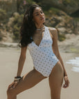 Eleanor One Piece Swimsuit | Polka Dot V-Neck Modest One Piece Swimsuit