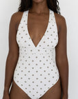 Eleanor One Piece Swimsuit | Polka Dot V-Neck Modest One Piece Swimsuit