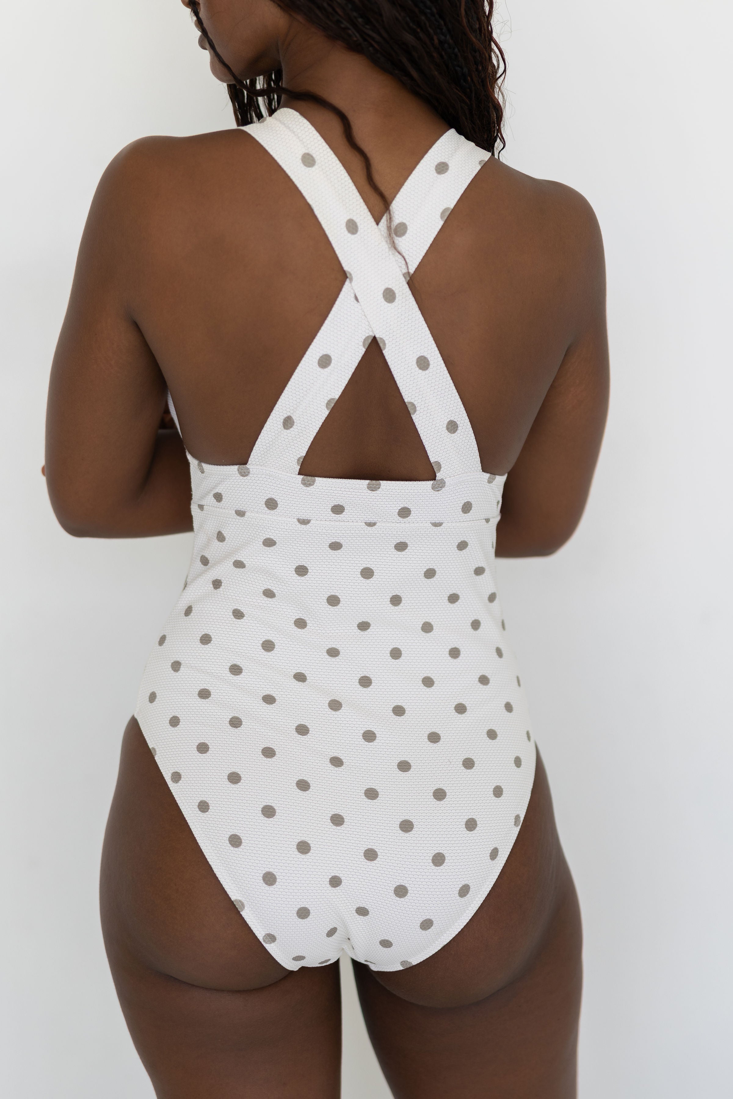 Eleanor One Piece Swimsuit | Polka Dot V-Neck Modest One Piece Swimsuit