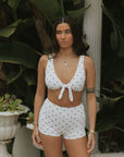 Eleanor High Waisted Swim Shorts | Polka Dot Full Coverage Modest Swim Shorts