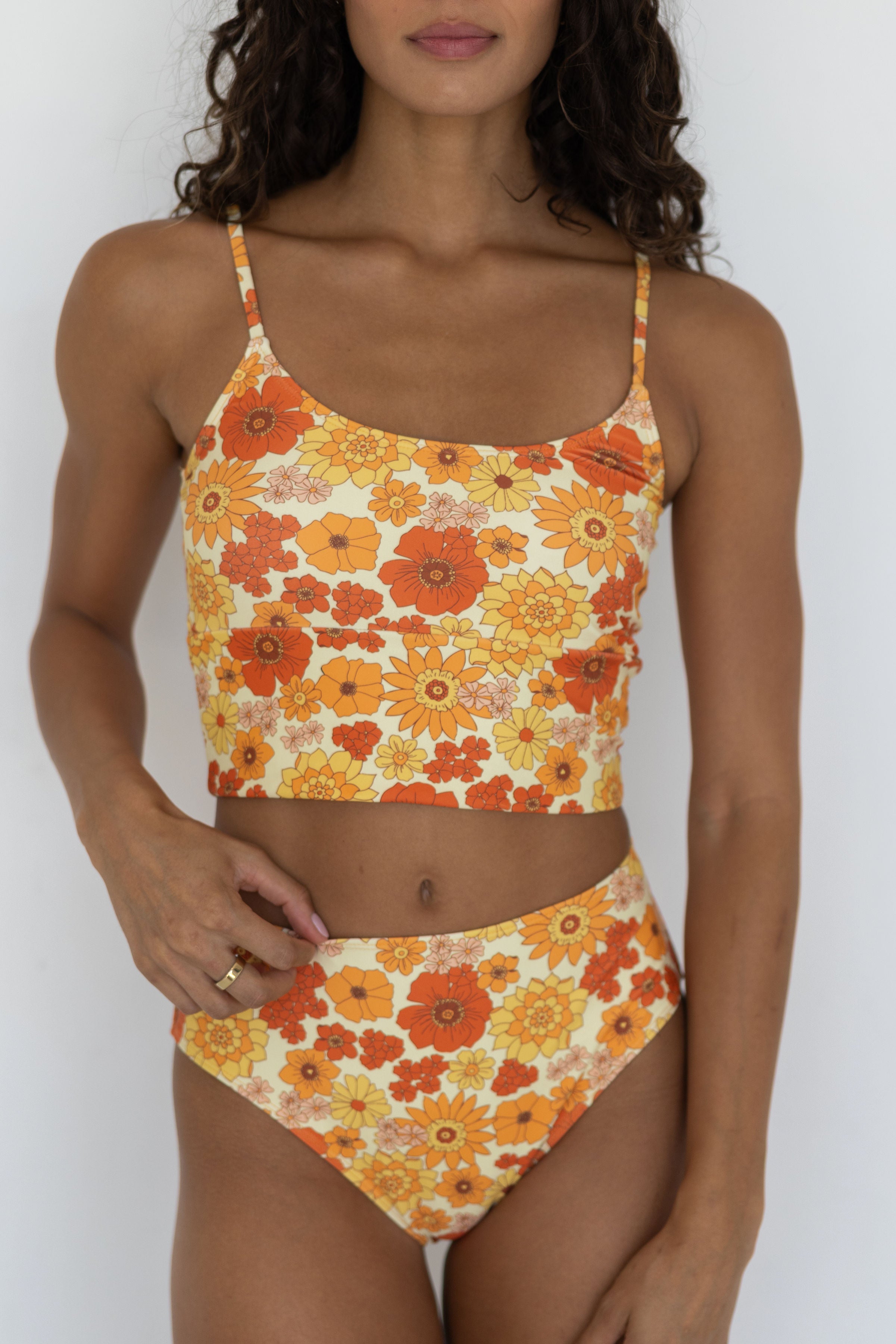 Flora Top | Retro Floral Scoop Neck Tankini Top