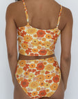 Flora High Waisted Bottoms | Orange Retro Floral Swim Bottoms