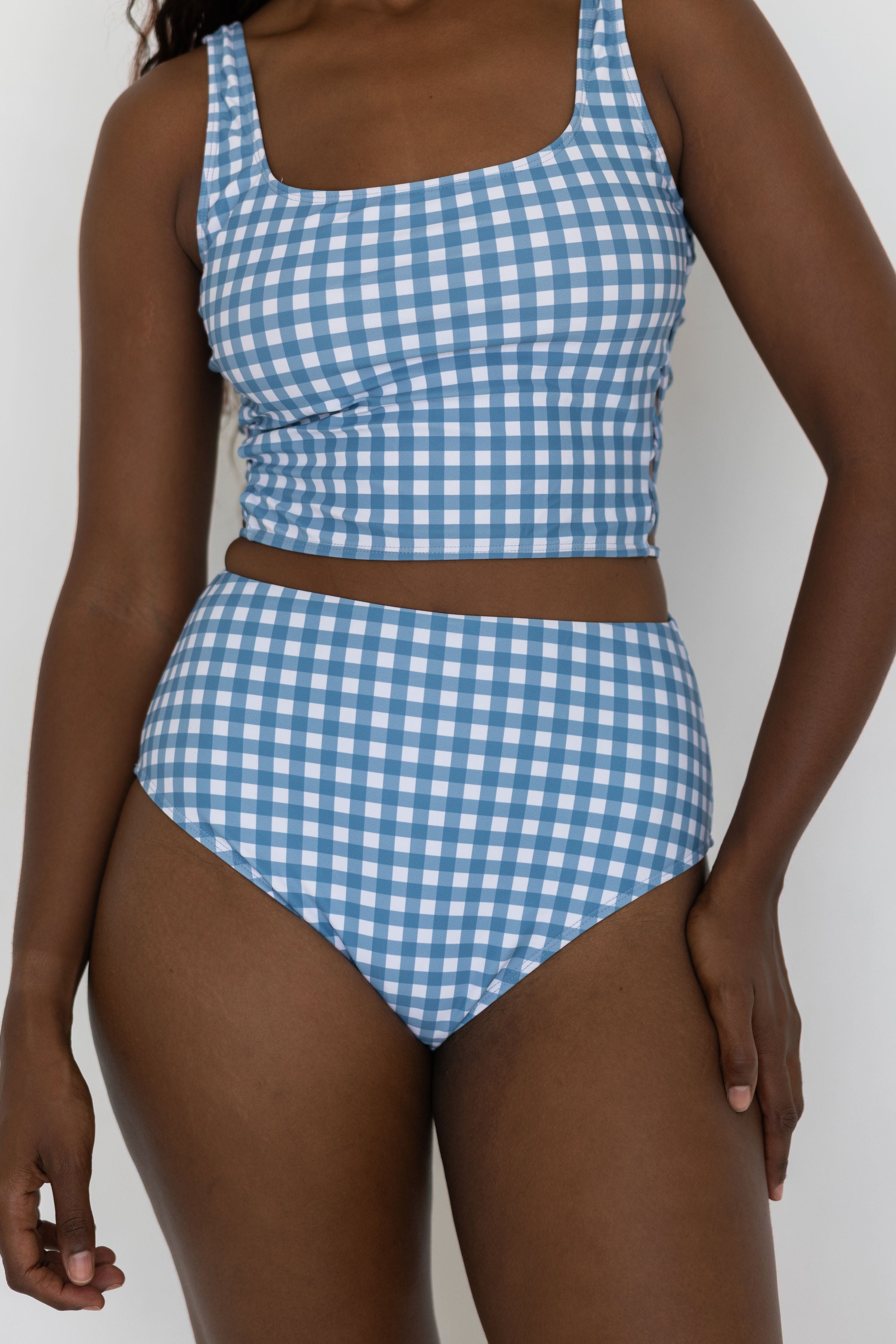Georgia High Waisted Bottoms | Gingham Seamless Waist Bikini Bottoms