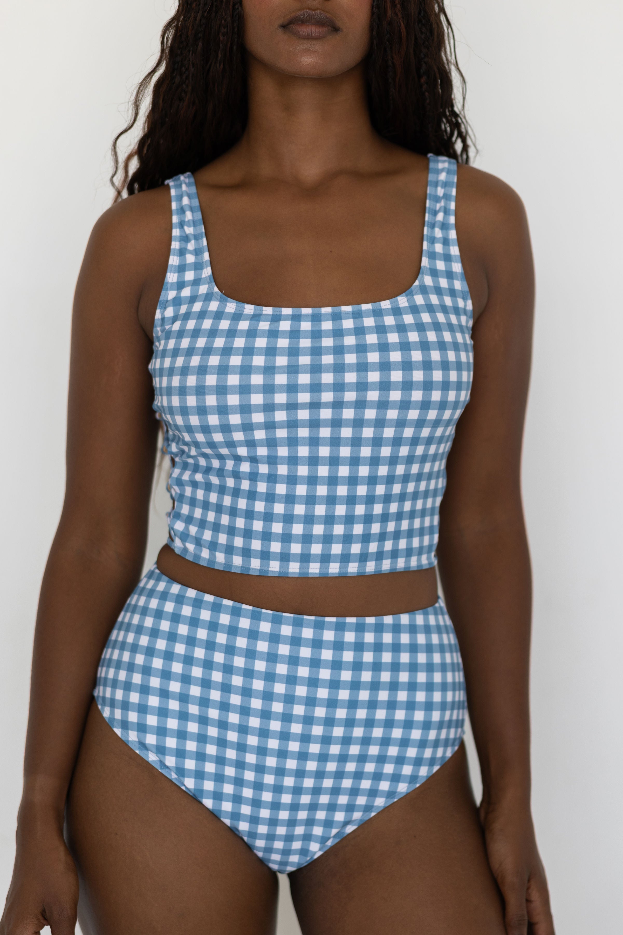 Georgia Top | Gingham Tankini Top with Side Cutouts