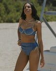 Harbor Bikini Top | Blue Green Retro Striped Underwire Bikini Top