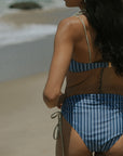 Harbor High Waisted Bottoms | Retro Striped Blue Green Full Coverage Swim Bottoms