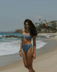 Harbor High Waisted Bottoms | Retro Striped Blue Green Full Coverage Swim Bottoms