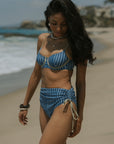 Harbor High Waisted Bottoms | Retro Striped Blue Green Full Coverage Swim Bottoms