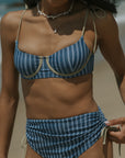 Harbor Bikini Top | Blue Green Retro Striped Underwire Bikini Top