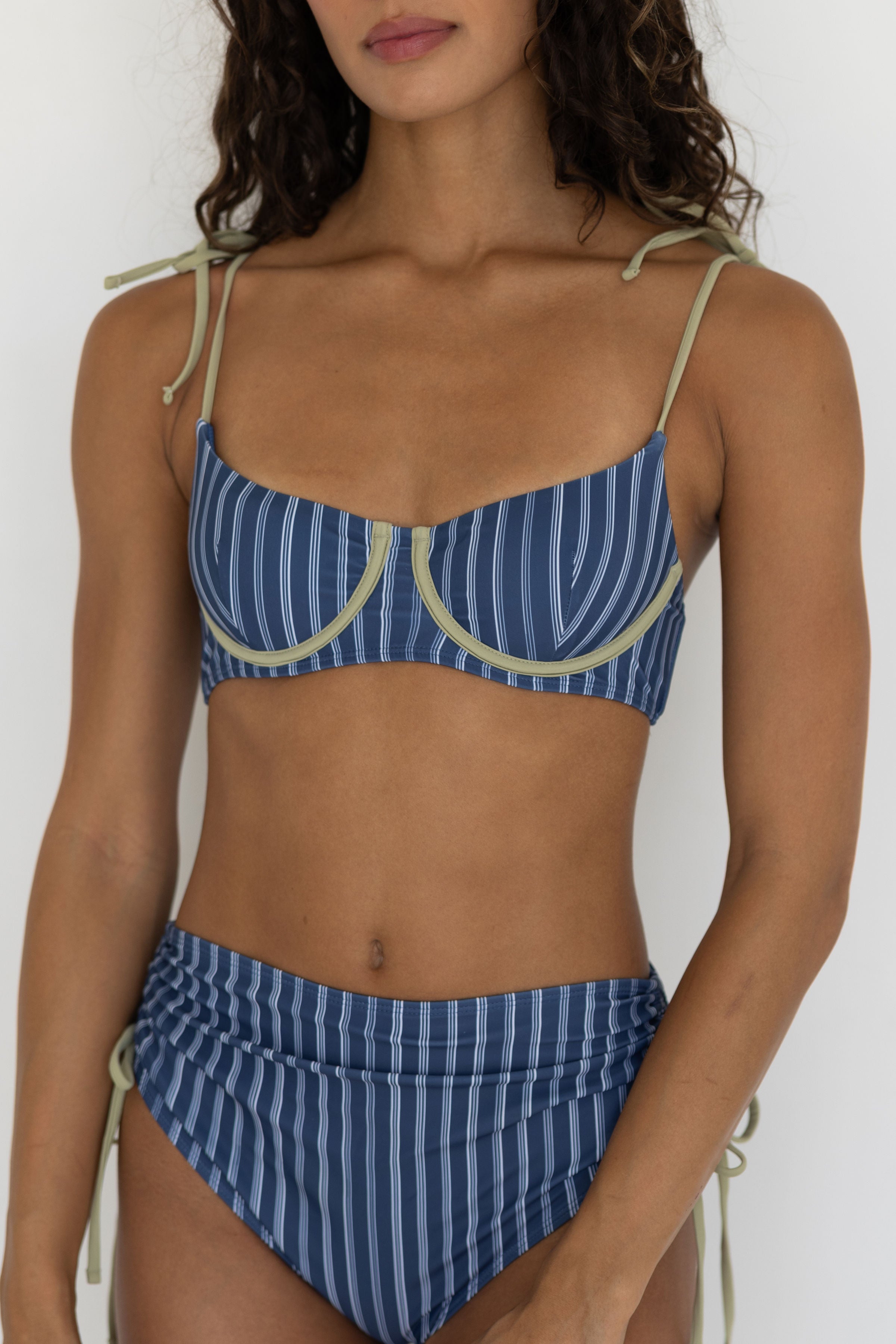 Harbor Bikini Top | Blue Green Retro Striped Underwire Bikini Top