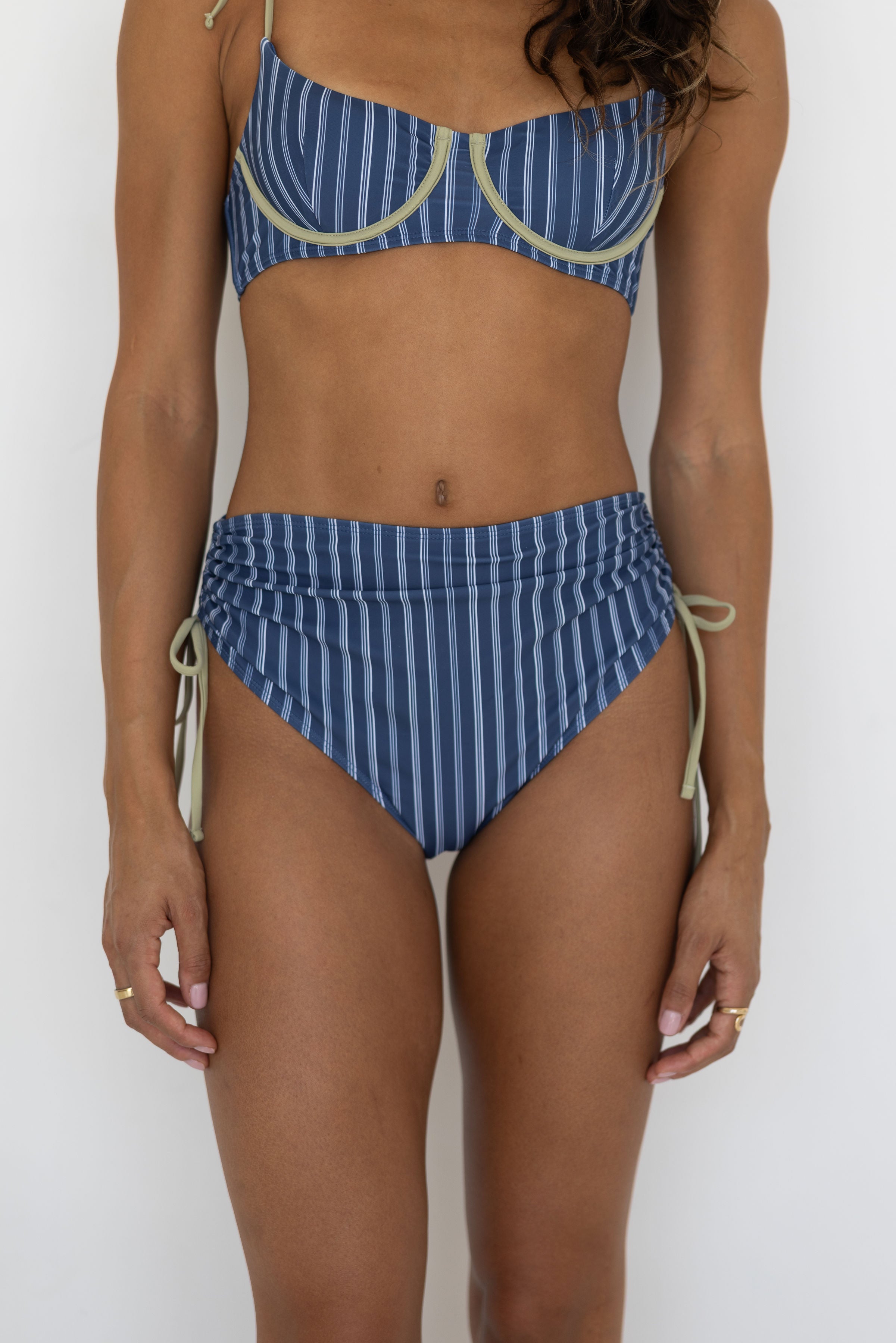 Harbor High Waisted Bottoms | Retro Striped Blue Green Full Coverage Swim Bottoms