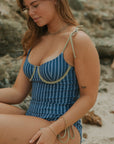 Harbor Tankini Top | Blue Green Retro Striped Underwire Modest Tankini Top