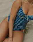 Harbor Tankini Top | Blue Green Retro Striped Underwire Modest Tankini Top