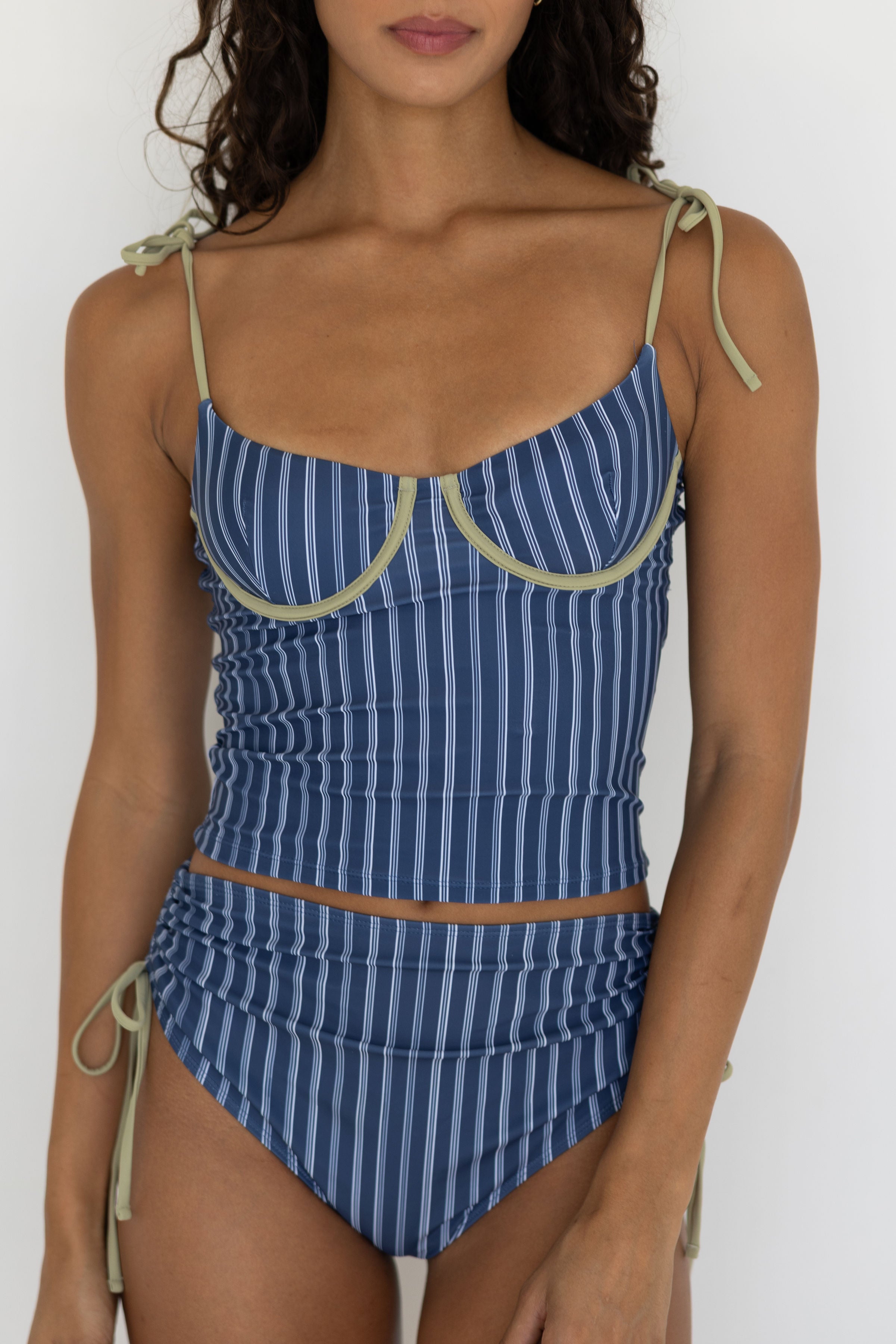 Harbor Tankini Top | Blue Green Retro Striped Underwire Modest Tankini Top