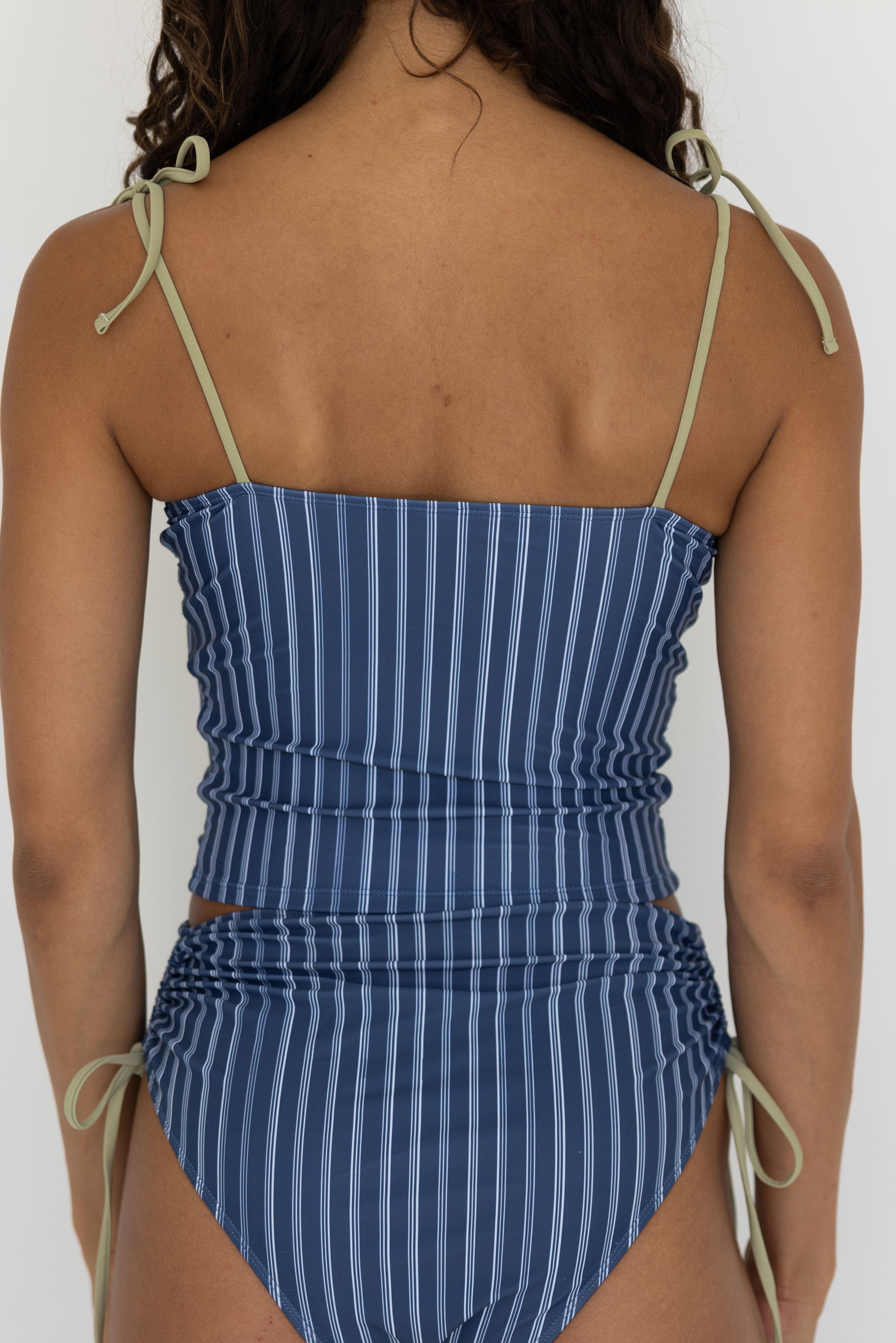 Harbor Tankini Top | Blue Green Retro Striped Underwire Modest Tankini Top