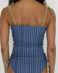 Harbor Tankini Top | Blue Green Retro Striped Underwire Modest Tankini Top