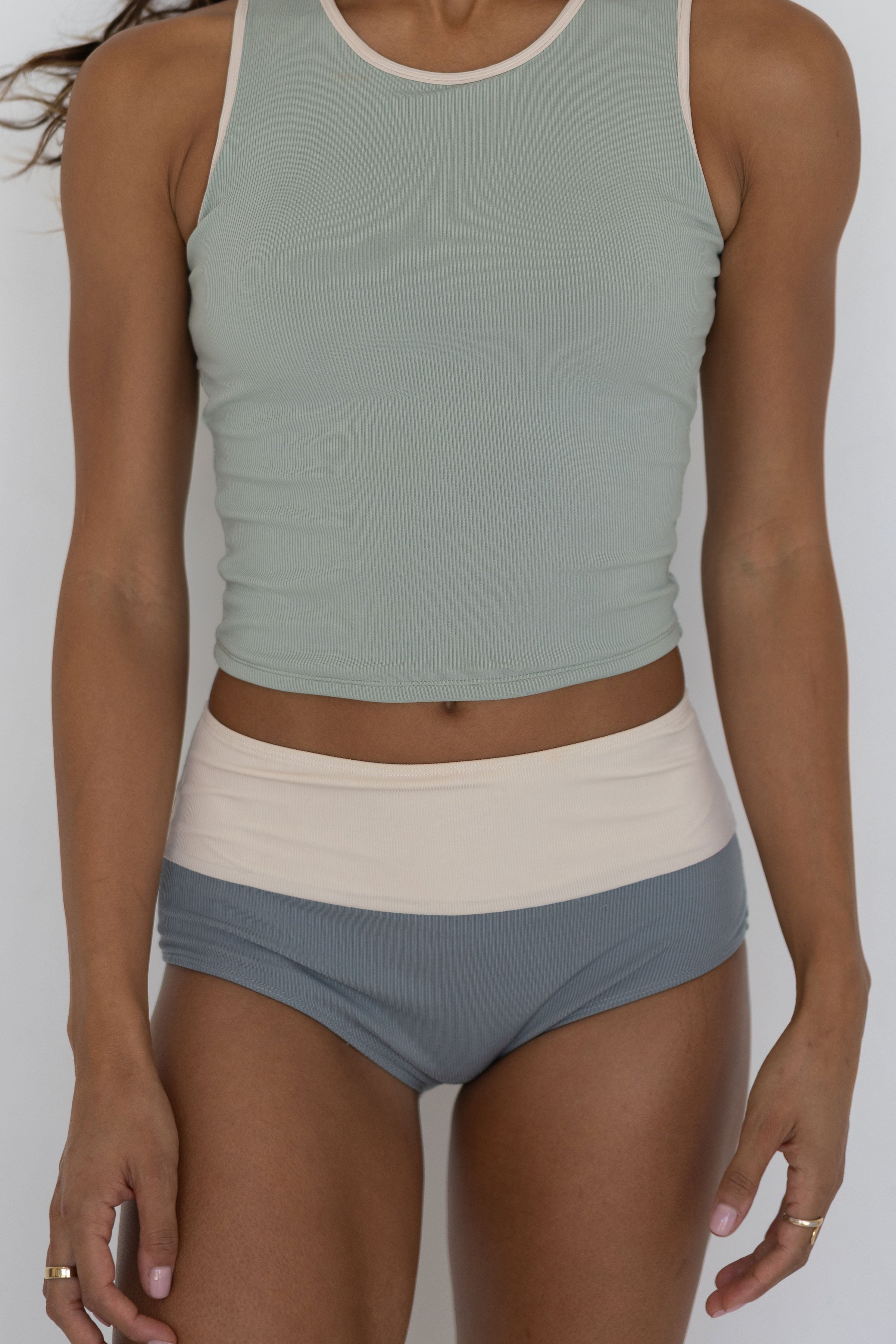 Havasu High Waisted Bottoms | Colorblock Ribbed Bikini Bottoms