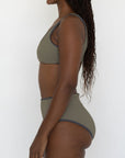 Haze High Waisted Bottoms | Ribbed Olive Green Bikini Bottoms