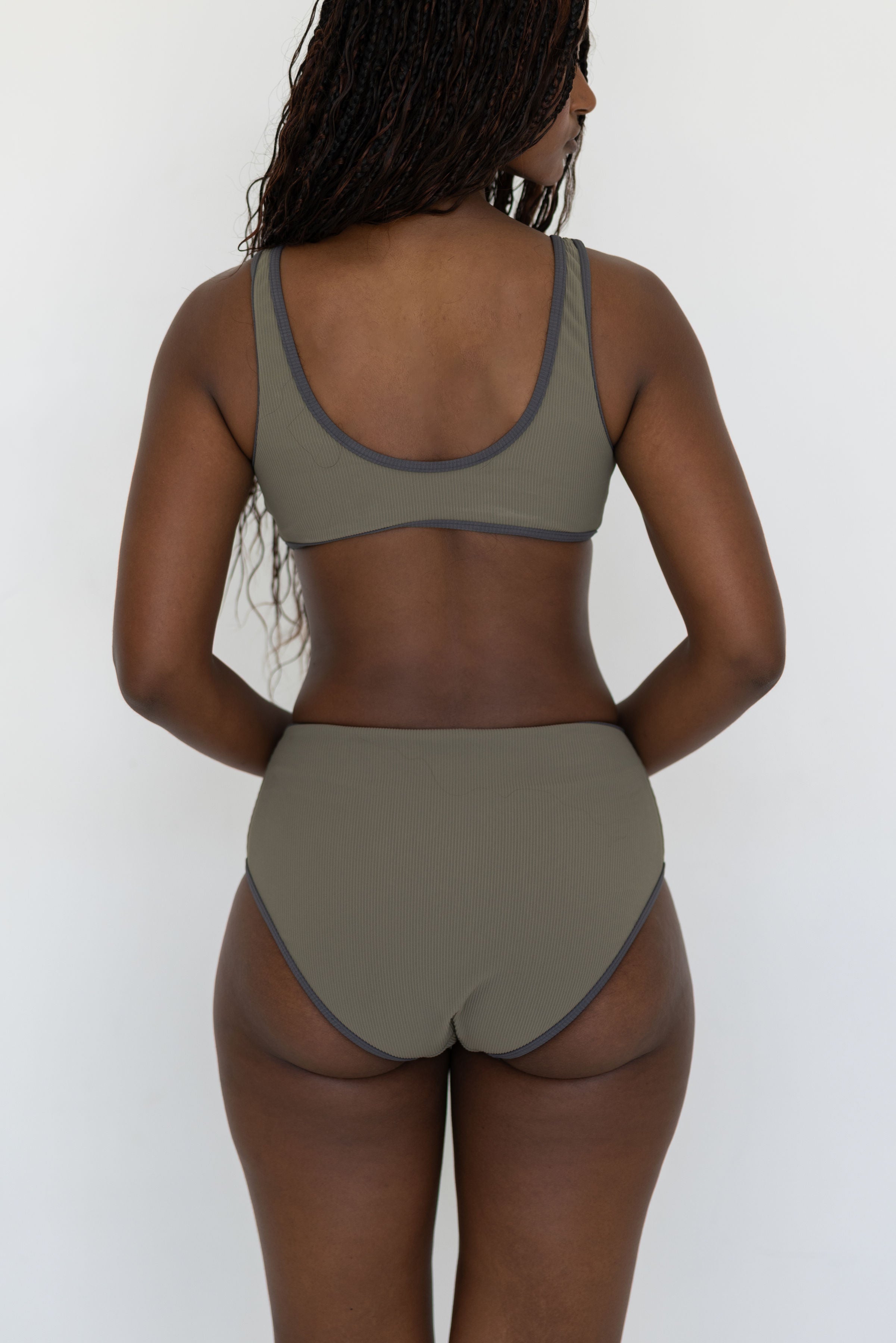 Haze High Waisted Bottoms | Ribbed Olive Green Bikini Bottoms