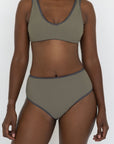 Haze High Waisted Bottoms | Ribbed Olive Green Bikini Bottoms