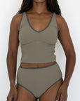 Haze Top | Ribbed Olive Green V Neck Modest Swim Top