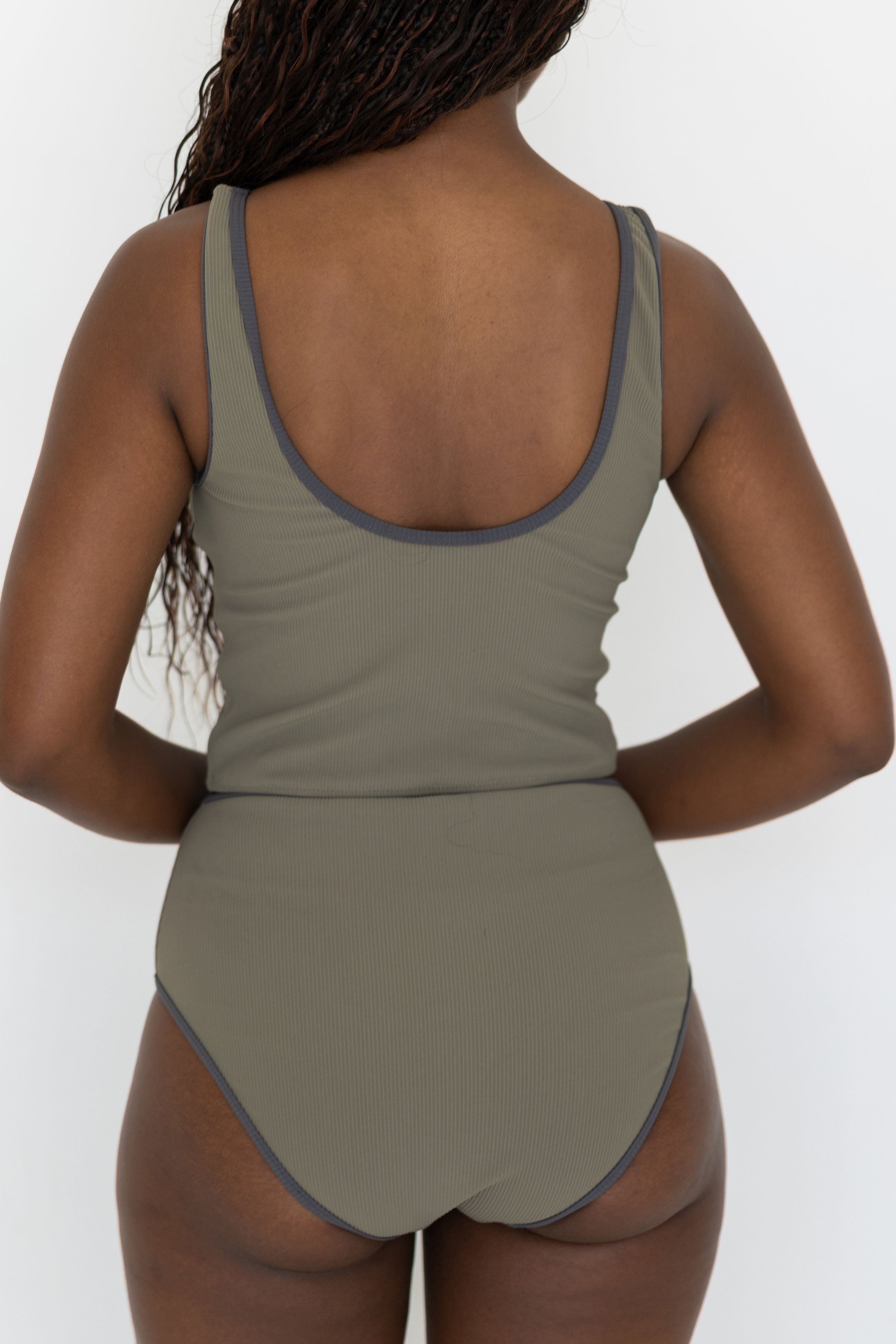 Haze Top | Ribbed Olive Green V Neck Modest Swim Top