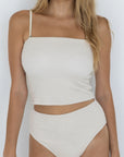 High Tide Top | White Strapless Crinkle Textured Tankini Top