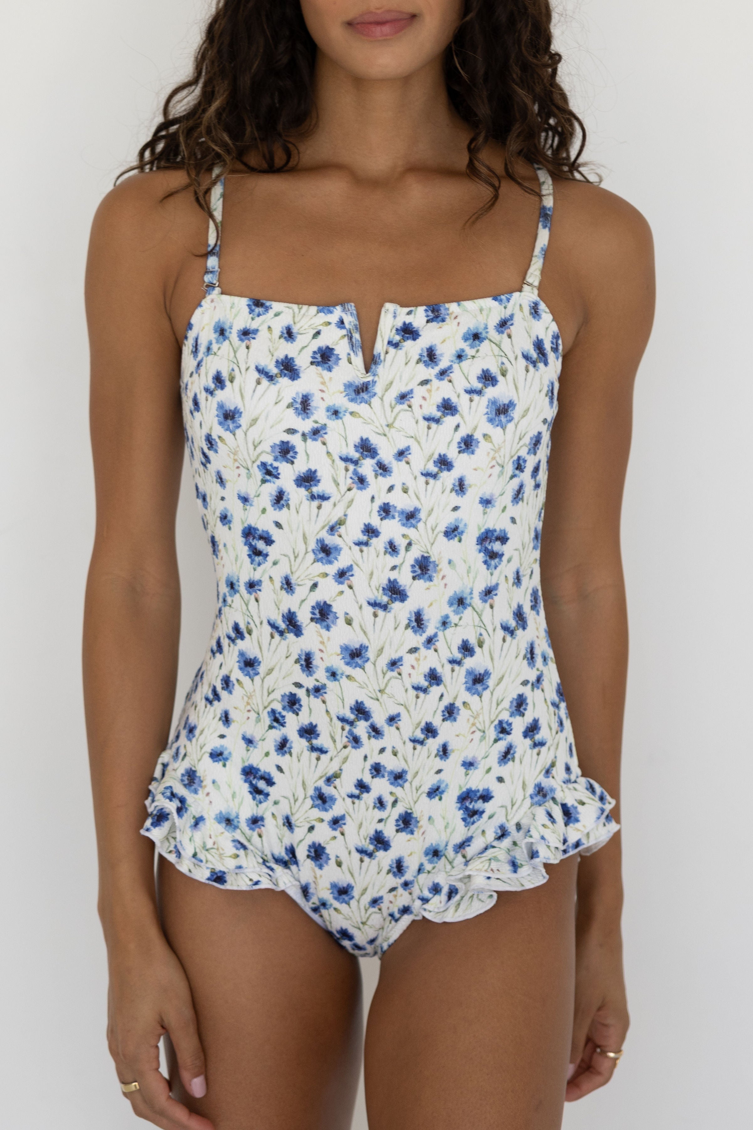 Iris One Piece | Floral Ruffle Swimsuit with Notch Neck