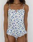 Iris One Piece | Floral Ruffle Swimsuit with Notch Neck