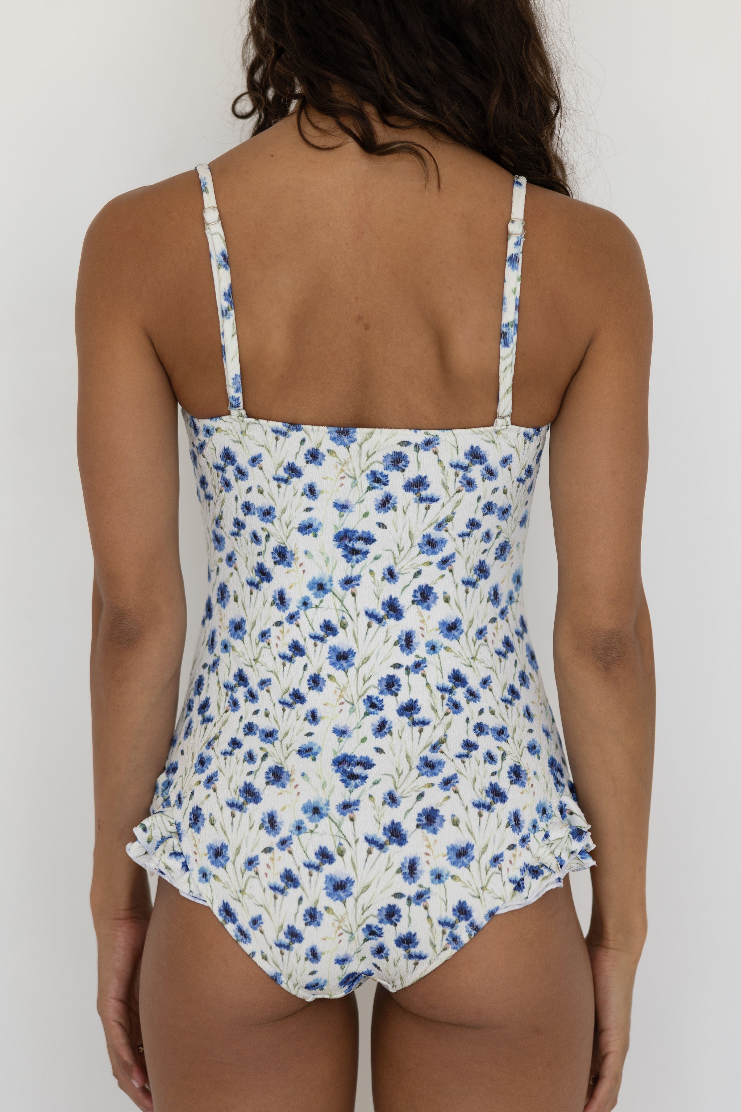 Iris One Piece | Floral Ruffle Swimsuit with Notch Neck