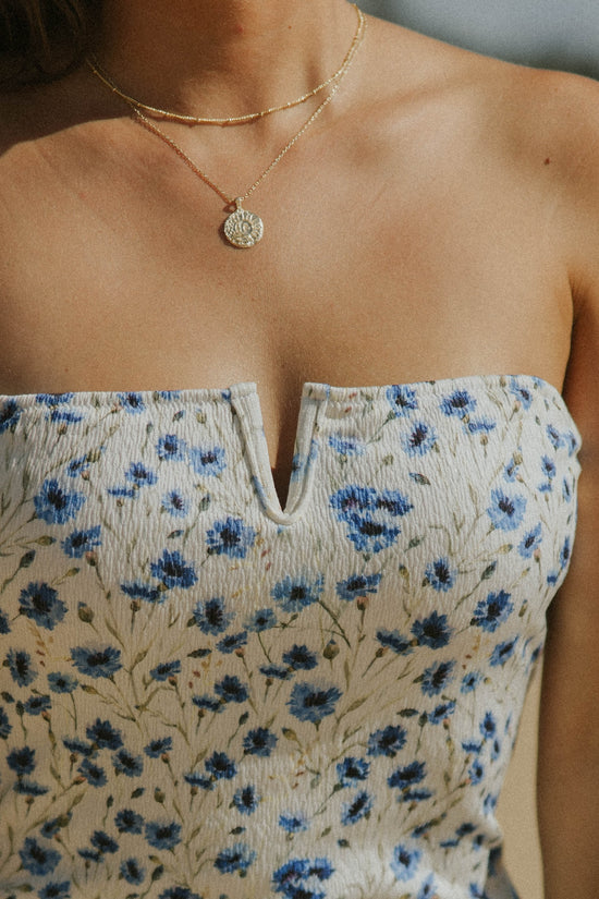 Blue and White Porcelain Printing High Waist One Piece Swimwear