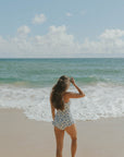 Modest Trendy White and Blue One Piece Swimsuit