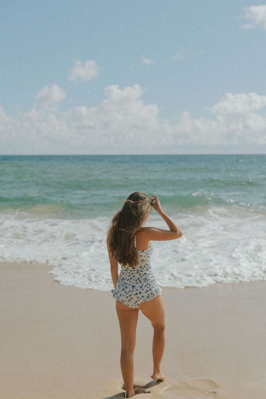 Modest Trendy White and Blue One Piece Swimsuit