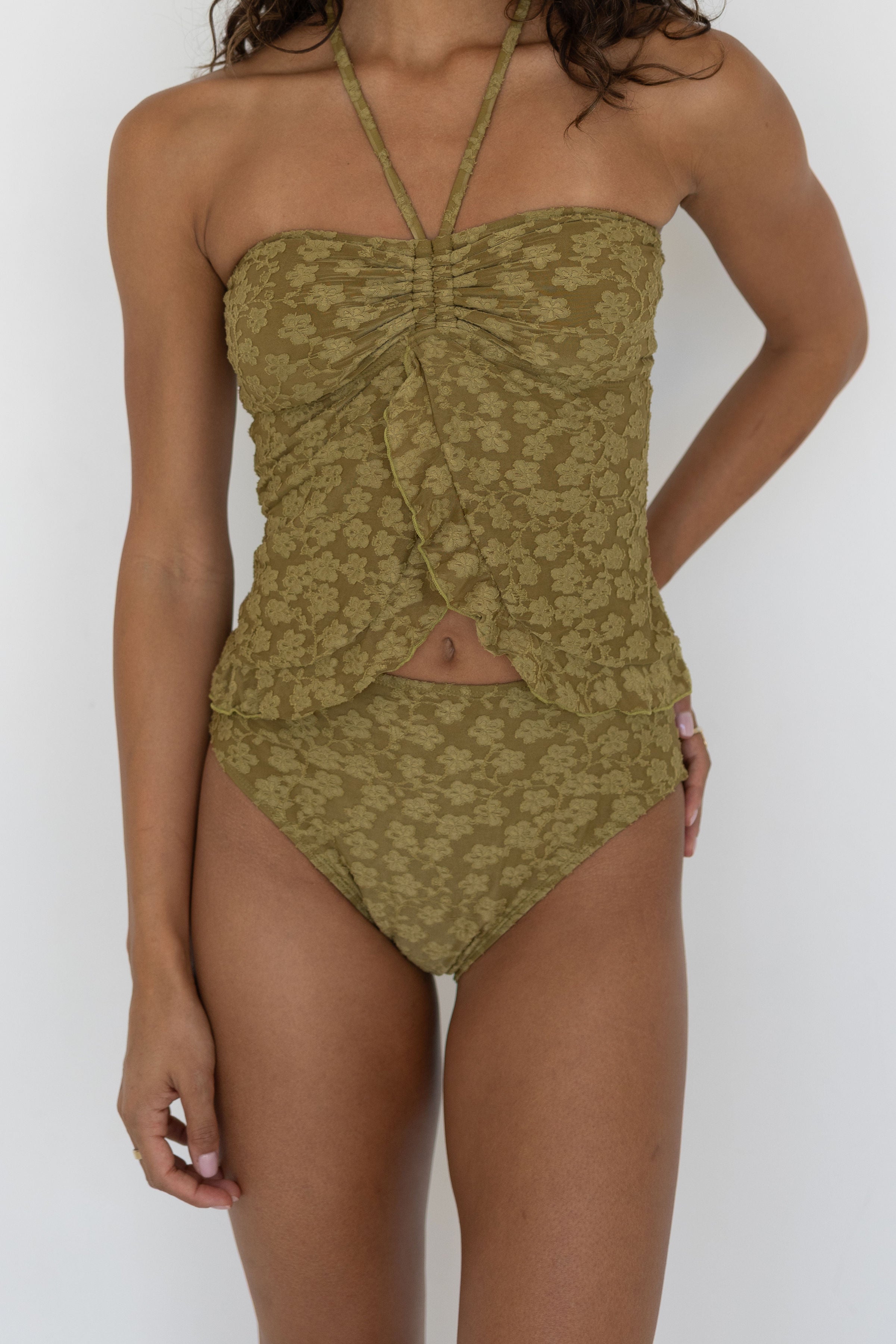 Ivy High Waisted Bottoms | Textured High Rise Swim Bottoms