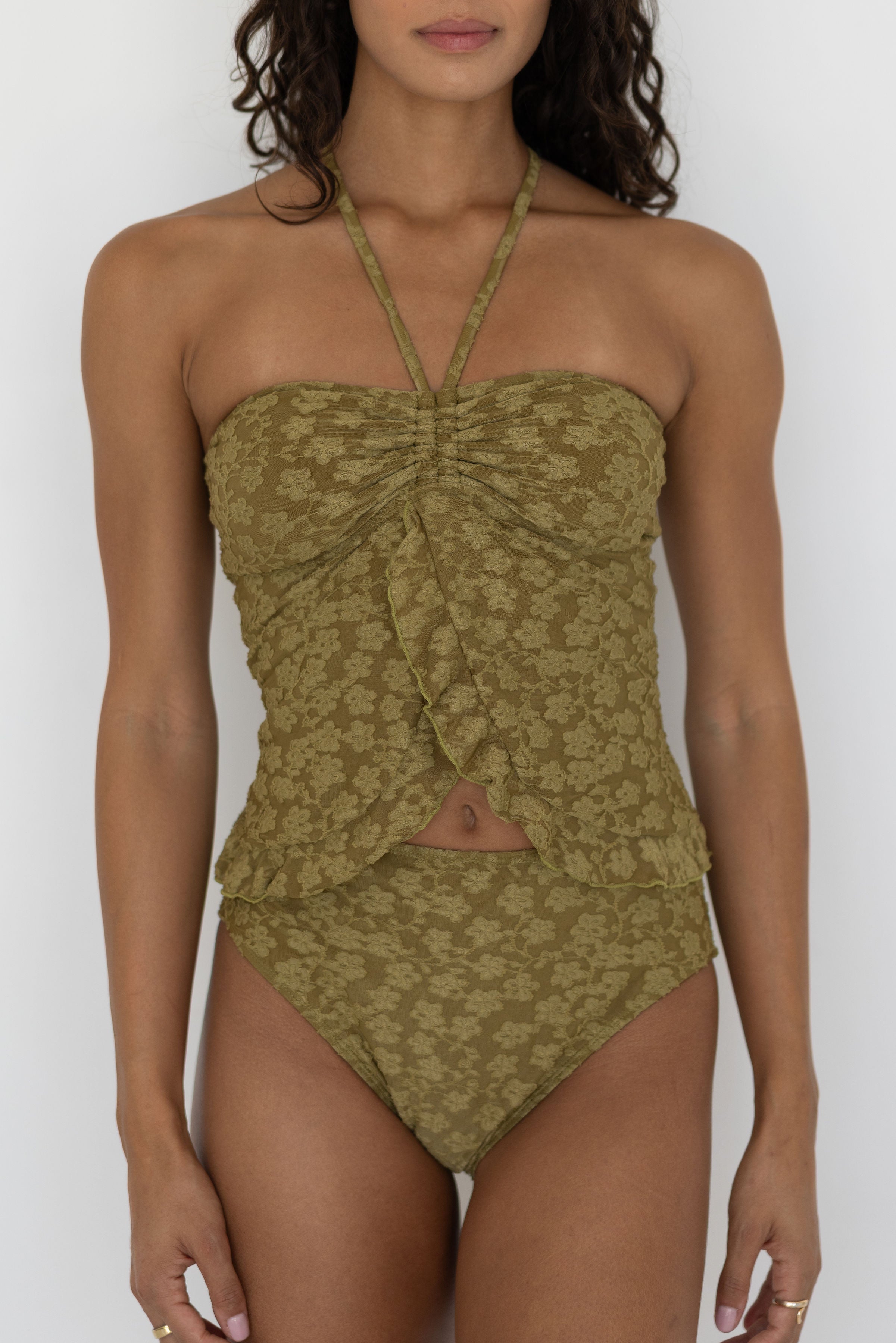 Ivy Top | Textured Floral Halter Tankini Top