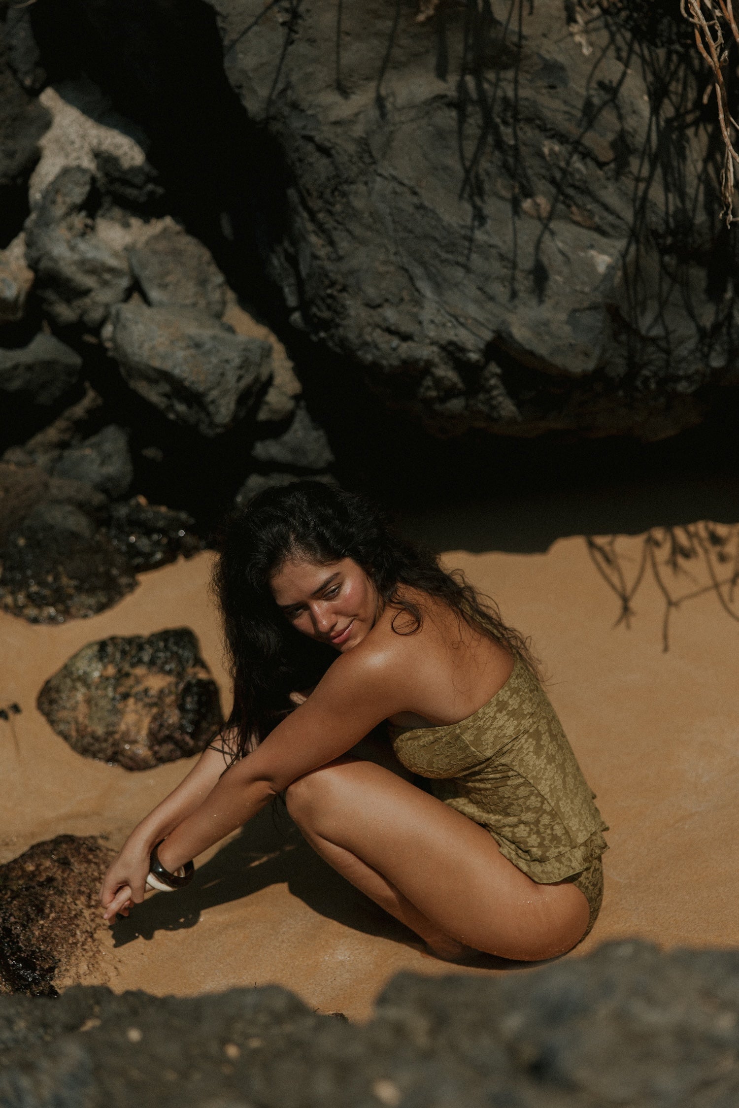 Cute olive green floral ruffled Tankini