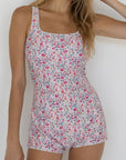 June Bodysuit | Floral Square Neck Swim Bodysuit with Shorts