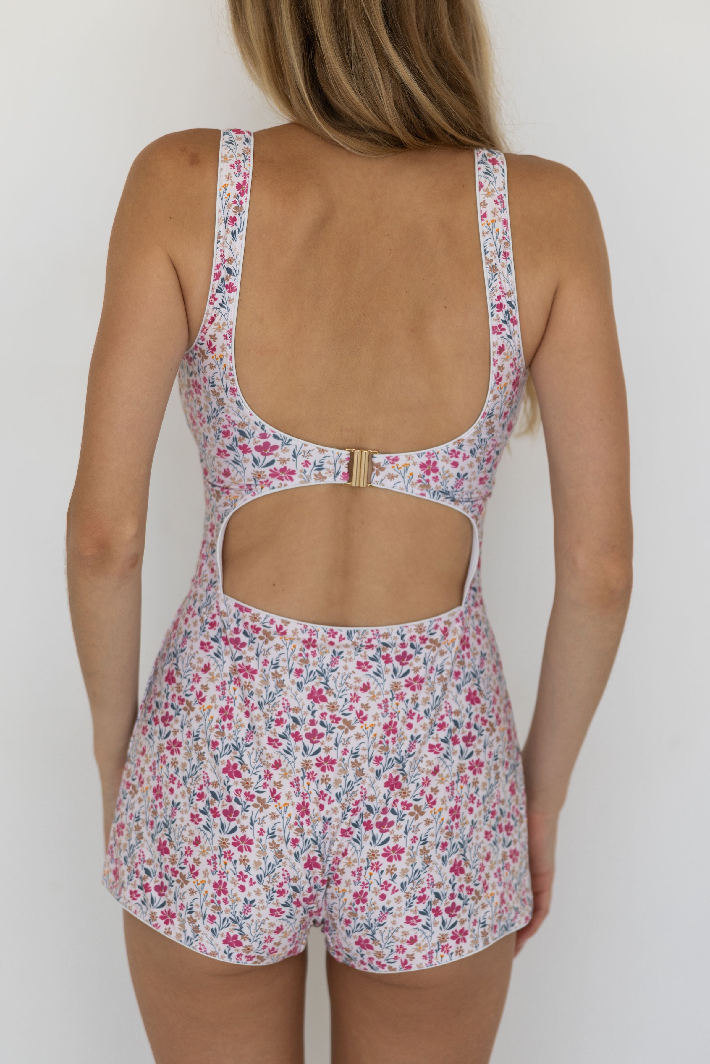 June Bodysuit | Floral Square Neck Swim Bodysuit with Shorts