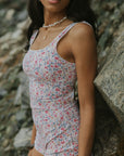 June Bodysuit | Floral Square Neck Swim Bodysuit with Shorts